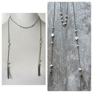 Los Angeles Boutique Silver Long Chain Necklace Designer Boho Pendant Tassel